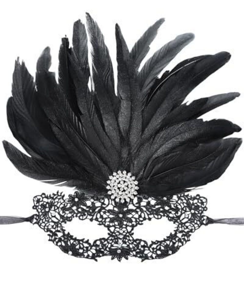 6491 Halloween Masquerade Masks - Elegant Black Feather Lace Mask